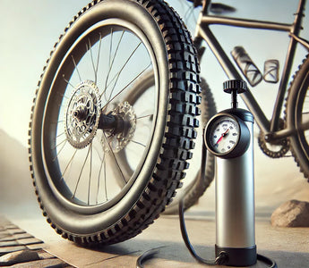 Rueda de bicicleta de montaña hinchándose con la presión correcta
